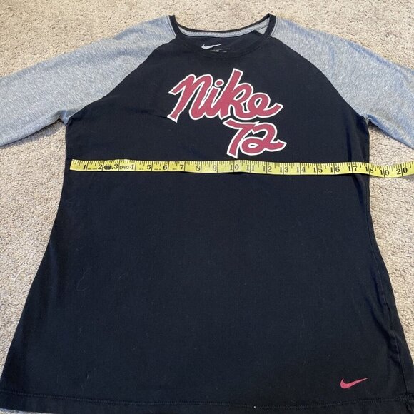 Nike 72 Baseball Shirt Youth XL Black Red Cotton Raglan Sleeves Spellout Y2K - Picture 8 of 9
